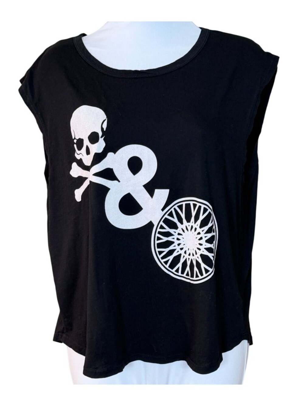 Soul Cycle Sleeveless Black Sleeveless White Graphic Skull & Wheel Small